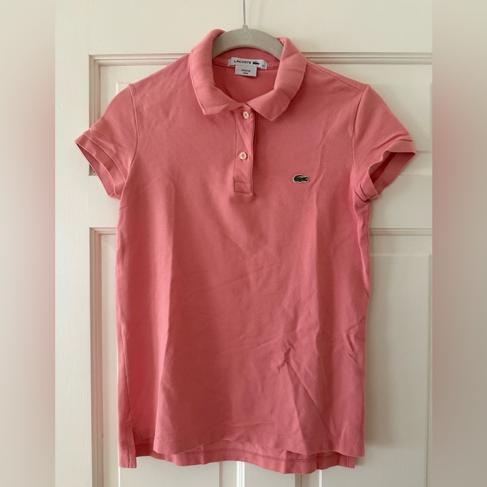Lacoste Women's Coral Pink short sleeve polo shirt size 34